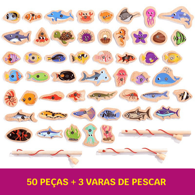 Pescaria Magnética para Crianças - 50 Peças e 3 Varas